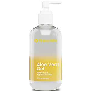 Organic Aloe Vera Leaf Gel - 100% Pure With Manuka Honey - Face and Body After Sun Care - From Fresh Aloe Plants in USA - Hydrating Gel for Sunburn, and Acne - No Clumping or Pulp - Non Sticky - Made in USA (8 Fl oz)