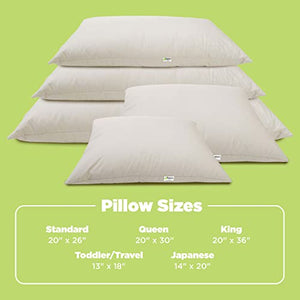 Bean Products Japanese Organic Kapok Pillow - 14" x 20" - Organic Cotton Zippered Shell - Made in USA