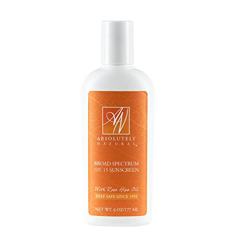 Absolutely Natural SPF 15 Sunscreen Lotion with Rose Hips Oil, Cruelty Free and Reef Safe, Made in USA