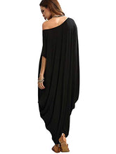 Load image into Gallery viewer, Verdusa Women&#39;s Boat Neck Batwing Sleeve Baggy Caftan Harem Oversized Maxi Dress Black L

