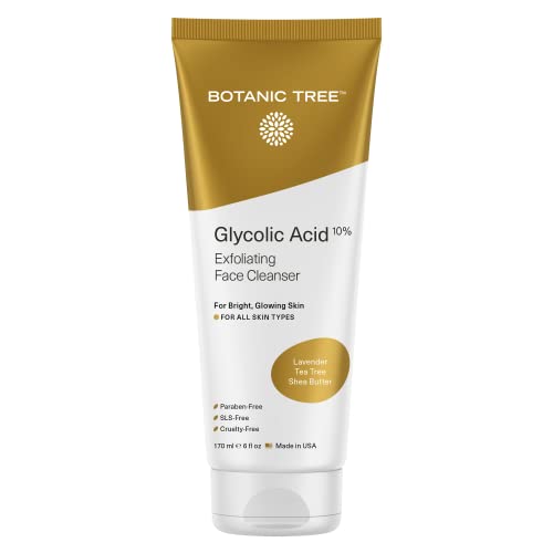 Botanic Tree Glycolic Acid Face Wash, Exfoliating Facial Cleanser For Facial Skin Care, Acne Treatment Face Scrub, 10% Glycolic and Salicylic Acid 6 fl. oz