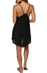 Womens Swim Saltwater Solids Avery Cover-Up Dress, Black, L
