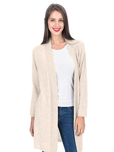 State Cashmere Open Front Long Cardigan - Long Sleeve Sweater for Women Made with 100% Pure Cashmere Sourced from Inner Mongolia Goats - Soft, Lightweight & Versatile - (Undyed White, Small)
