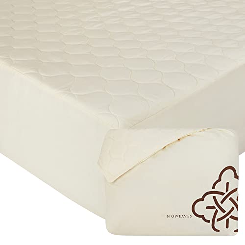 Bioweaves 100% Organic Cotton Mattress Pad Cover, GOTS Certified Quilted Fitted Mattress Protector with Soft Cotton Wadding - 20 Inch Deep Pocket, Full