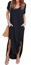 Load image into Gallery viewer, GRECERELLE Women&#39;s Casual Loose Pocket Long Dress Short Sleeve Split Maxi Dress Black X-Large
