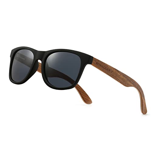 WOODONLY Walnut Wood Polarized Sunglasses - Cool Style Matte Finish Frame with Wooden Temple for Men and Women Perfect Gifts (Burlywood 2 + Gray)