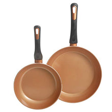 Load image into Gallery viewer, Gibson Home Eco-Friendly Hummington with Induction Base Forged Aluminum Non-Stick Ceramic Cookware with Soft Touch Bakelite Handle, 2-Piece Fry Pan Set (8&quot; &amp; 10&quot;), Metallic Copper
