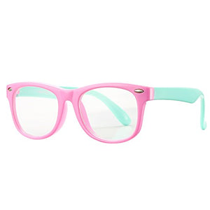 Pro Acme TPEE Rubber Flexible Kids Nerd Glasses Clear Lens Geek Fake for Costume (Age 3-10) (Pink/Green)