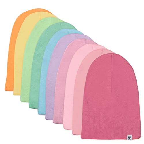 HonestBaby unisex baby Organic Cotton Reversible Beanie Hats Multi-packs Headwrap, 10-pack Rainbow Girl, One Size US