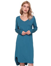 Load image into Gallery viewer, GYS Bamboo Nightgowns for Women Long Sleeve Sleep Shirts V Neck Sleepwear Casual Loungewear Night Dress, Teal Blue, Large
