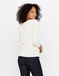 State Cashmere Ribbed V-Neck Sweater - Long Sleeve Pullover for Women Made with 100% Pure Cashmere Sourced from Inner Mongolia Goats - Soft, Lightweight & Versatile - (Undyed White, Small)