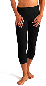 Spun Bamboo Women's Bamboo Viscose/Organic Cotton Capri Leggings - Yoga Workout Comfort Fit Ultra Soft Breathable Pant Black