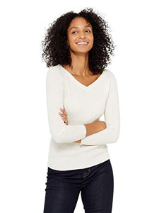 State Cashmere Ribbed V-Neck Sweater - Long Sleeve Pullover for Women Made with 100% Pure Cashmere Sourced from Inner Mongolia Goats - Soft, Lightweight & Versatile - (Undyed White, Small)