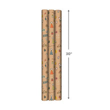Load image into Gallery viewer, Hallmark Recyclable Wrapping Paper with Cutlines on Reverse (3 Rolls: 60 sq. ft. ttl) Kids Birthday, Retro Icons, Roller Skates, Skateboard
