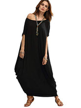 Load image into Gallery viewer, Verdusa Women&#39;s Boat Neck Batwing Sleeve Baggy Caftan Harem Oversized Maxi Dress Black L
