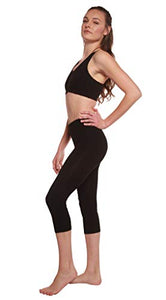 Spun Bamboo Women's Bamboo Viscose/Organic Cotton Capri Leggings - Yoga Workout Comfort Fit Ultra Soft Breathable Pant Black