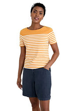 Load image into Gallery viewer, Seasalt Cornwall Women&#39;s Sailor Organic Cotton T-Shirt in Falmouth Mini Cornish Sandstone - Short Sleeve Striped Summer Top with Boat Neck - 14 US
