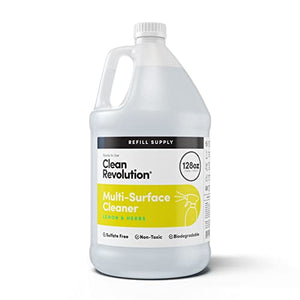 Clean Revolution Multi-Surface Cleaner Refill Supply, Non-Toxic, Eco-Friendly & Plant-Based, Ready To Use, Lemon & Herbs, 128 Fl Oz