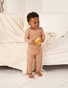 AVAUMA Stripe Pattern Newborn Baby Little Boys Girls Snug-Fit Pajamas Long sleeve Sets Pjs Kids Clothes (XS/Dark Camel)