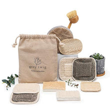 Load image into Gallery viewer, Set of 10 compostable Hemp and Loofah Kitchen eco Dish sponges for Kitchen Cleaning, eco Friendly Kitchen sponges, compostable Sponge, Bamboo and Bristle Dish Brush, and Bonus Hemp face washcloth
