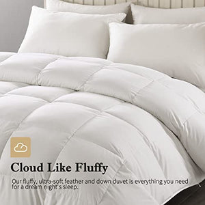 TOPGREEN Organic Goose Feathers Down Comforter, King All-Seasons Down Duvet Insert, 100% Cotton, 750+ Fill Power 54oz Medium Warm Hotel Collection Bed Comforter with Tabs (106x90, Ivory White)
