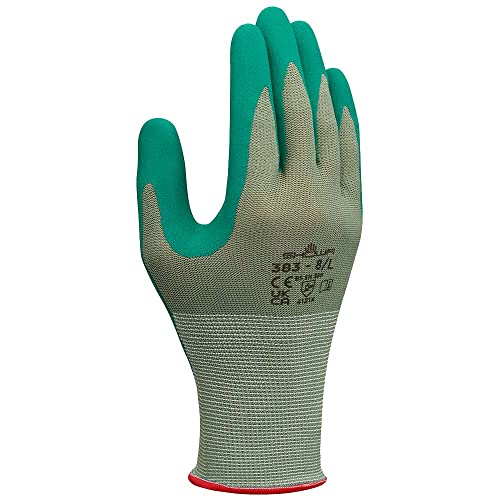 SHOWA 383 Biodegradable EBT Nitrile General Purpose Work Glove with Poly Liner, Medium (Pack of 12 Pair) Green