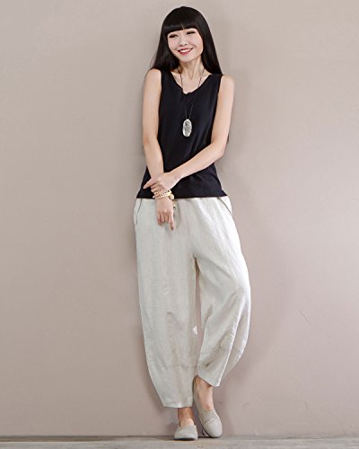 Women's Casual Lantern Tapered Harem Pants Loose Fit Style Flax Ankle  Trousers Summer Baggy Slacks with Pocket