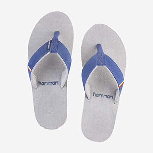 Hari Mari Parks - Men's Moisture-Wicking Hemp Flip-Flops, Premium Nubuck Leather Straps with DiamondTread Rubber Outsole – Navy/Gray – Size 10