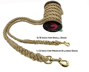 Ravenox Hemp Rope Leash Lead | 1/2-inch x 25 Foot for Medium or Large Dogs & Pets (Natural Tan) | Handmade in The USA, 100% American Made Genuine Hemp Rope | Soft Natural Fiber, Heavy Duty Hardware