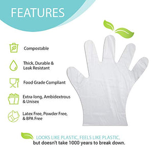 Eco Gloves Plant-Based Compostable Gloves Eco-friendly Latex Free, Powder Free, BPA Free for Food, Safety, Cleaning, Pet Care | Pack of 100 | Clear (Small)