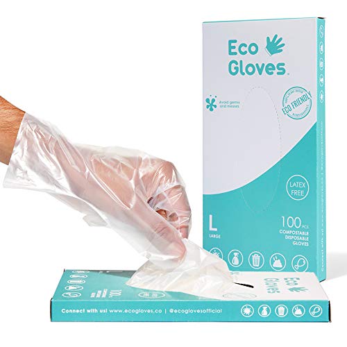 Eco Gloves Plant-Based Compostable Gloves Eco-friendly Latex Free, Powder Free, BPA Free for Food, Safety, Cleaning, Pet Care | Pack of 100 | Clear (Small)