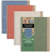 Load image into Gallery viewer, Five Star Recycled Spiral Notebooks + Study App, 4 Pack, 1-Subject, College Ruled Paper, 11” x 8-1/2”, 100 Sheets, Assorted Colors (820046)
