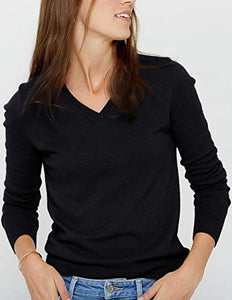 State Cashmere Essential V-Neck Sweater - Long Sleeve Pullover for Women Made with 100% Pure Cashmere Sourced from Inner Mongolia Goats - Soft, Lightweight & Versatile - (Black, Small)