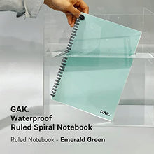 Load image into Gallery viewer, GAK. Stone Paper Waterproof Spiral Notebook, 7.20”x10.11”, 50 sheets, Durable Notebook, Eco-Friendly Mineral Stone Paper Notebook, Waterproof Notepad, Ruled, Green
