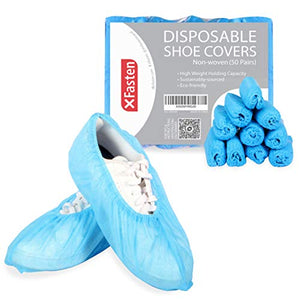 XFasten Non-Woven Disposable Shoe Covers 100 Pack (50 Pairs) Eco-Friendly Non-slip Boots Cover | Shoe Protector Covering | One Size Fits Most Booties for Guests, Laboratory PPE and Painters Shoe Cover