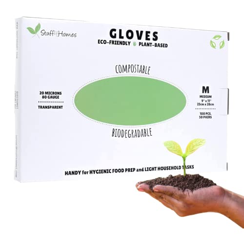 Stuff4Homes Compostable Gloves, 100% Plant-Based Biodegradable Food Prep Gloves Disposable, Eco Friendly, (Large 200 Pack)