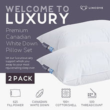 Load image into Gallery viewer, Lincove Cloud Natural Canadian White Down Luxury Sleeping Pillow - 625 Fill Power, 500 Thread Count Cotton Shell, Made in Canada, Standard - Medium, 2 Pack
