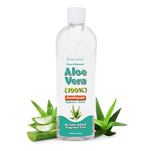 Eden Dews Organic Aloe Vera Gel 100% Pure & Natural, Moisturizing, Face Skin & Hair Care, Sun Burn Relief, Hydrating & Soothing for Dry Skin, Acne, Razor Bumps, Made in USA, Unscented, 16 oz, 2-Pack
