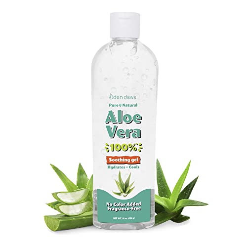 Eden Dews Organic Aloe Vera Gel 100% Pure & Natural, Moisturizing, Face Skin & Hair Care, Sun Burn Relief, Hydrating & Soothing for Dry Skin, Acne, Razor Bumps, Made in USA, Unscented, 16 oz, 2-Pack