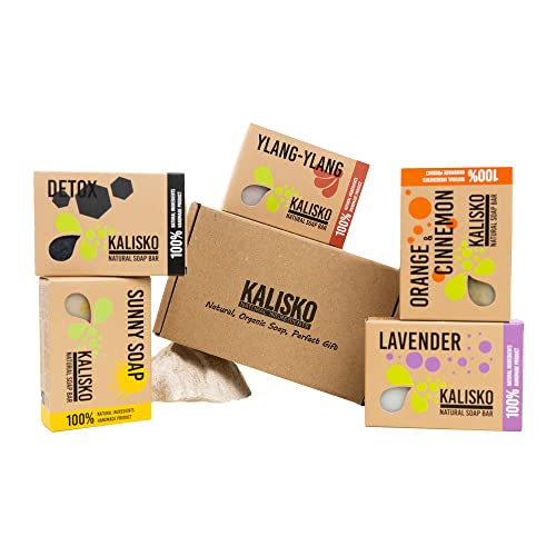 KALISKO All Natural Bar Soap for Man and Woman 5 Pack - Deep Moisturizing, Chemicals Free & Handmade from Natural Organic Oils (5 Bar Set)