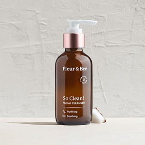 FLEUR & BEE Face Wash | 100% Vegan & Cruelty Free | Non Drying, Gentle, Daily Use | Dermatologist Tested Facial Cleanser with Natural and Organic Ingredients | So Clean (3.7 Fl Oz)