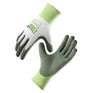 COOLJOB 3 Pairs Gardening Gloves for Women and Men, Recycled Polyester Garden Gloves with Rubber Coated, Non-slip Working Gloves for Outdoor Indoor Workers, Green & White, Large Size