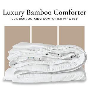 Bamboo Bay All Season King Size Comforter - 100% Organic Bamboo King Comforter - King Duvet Insert with Corner Tabs - Quilted Down Alternative Cooling Comforter King Size - 94 x 104 Inch - White
