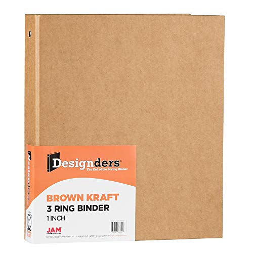 JAM PAPER Kraft 1 inch Binder - Natural Recycled Kraft 3 Ring Binder - Sold Individually