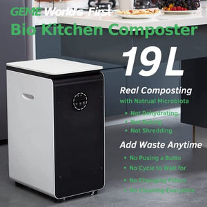 GEME | World's First Bio Smart Electric Composter Kitchen, Turn Food Waste into Real Organic Compost No Dehydration - 19L Food Cycler Compost Machine with Electric Compost Bin