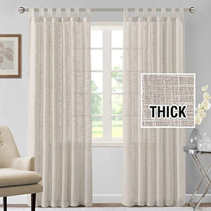 Linen Curtains Natural Linen Blended Curtains for Living Room Burlap Linen Textured Curtains Tab Top Curtains Elegant Energy Efficient Light Filtering Curtains (Set of 2, 52" x 84", Natural)