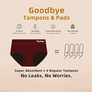 TIICHOO Womens' Postpartum Underwear Soft Bamboo Period Underwear for Women High Waisted Briefs Leakproof 3 Pack (Medium, Black/Dark Red/Dark Gray)