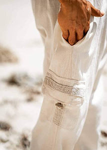 Handmade OKKO Beige Organic Hemp and Cotton Mens Pants, Handmade, Four Pockets, Eco friendly, Sustainable Comfortable Earthy Yoga Gypsy Boho AJJAYA