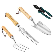 Load image into Gallery viewer, Berry&amp;Bird Garden Tool Set, 4 PCS Stainless Steel Gardening Tool Kit Includes Hand Trowel, Hand Fork, Hand Weeder and Pruning Shears for Weeding Planting Transplanting Digging Pruning Loosening Soil
