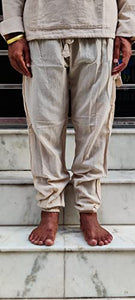 Pure Hemp Trousers Hemp drawstring Yoga Lounge Pants w/tapered ankles (Beige, Medium)